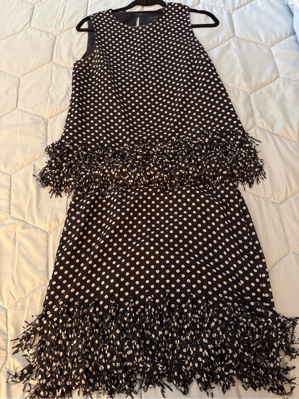 Ann Taylor Navy and White Polka Dot Midi Skirt and matching top set with Fringe.